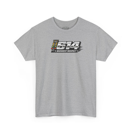 Gray t-shirt with a logo and text on a white background