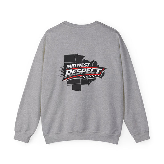 Gray sweatshirt with 'Midwest Respect' graphic on the back against a white background
