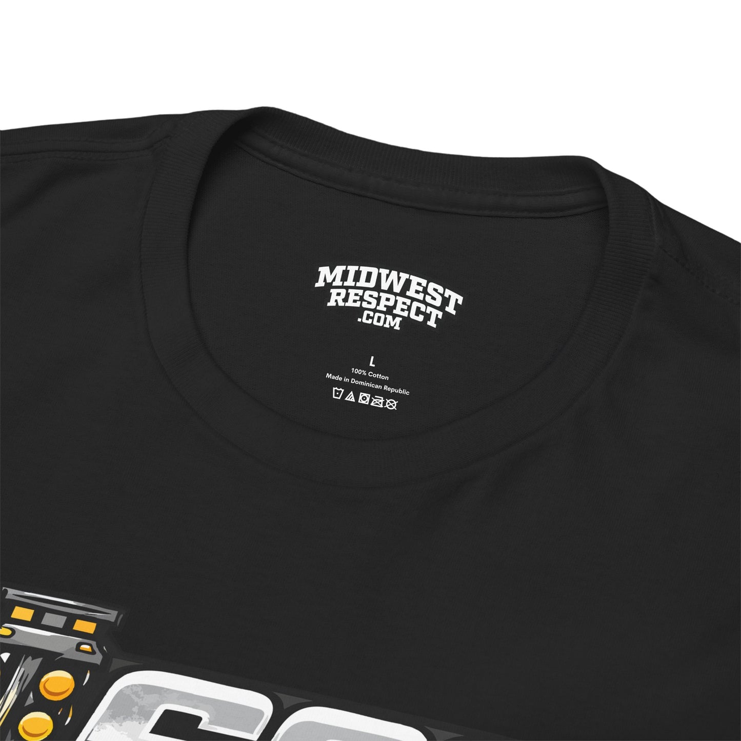 Black t-shirt with 'Midwest Respect' logo on a white background