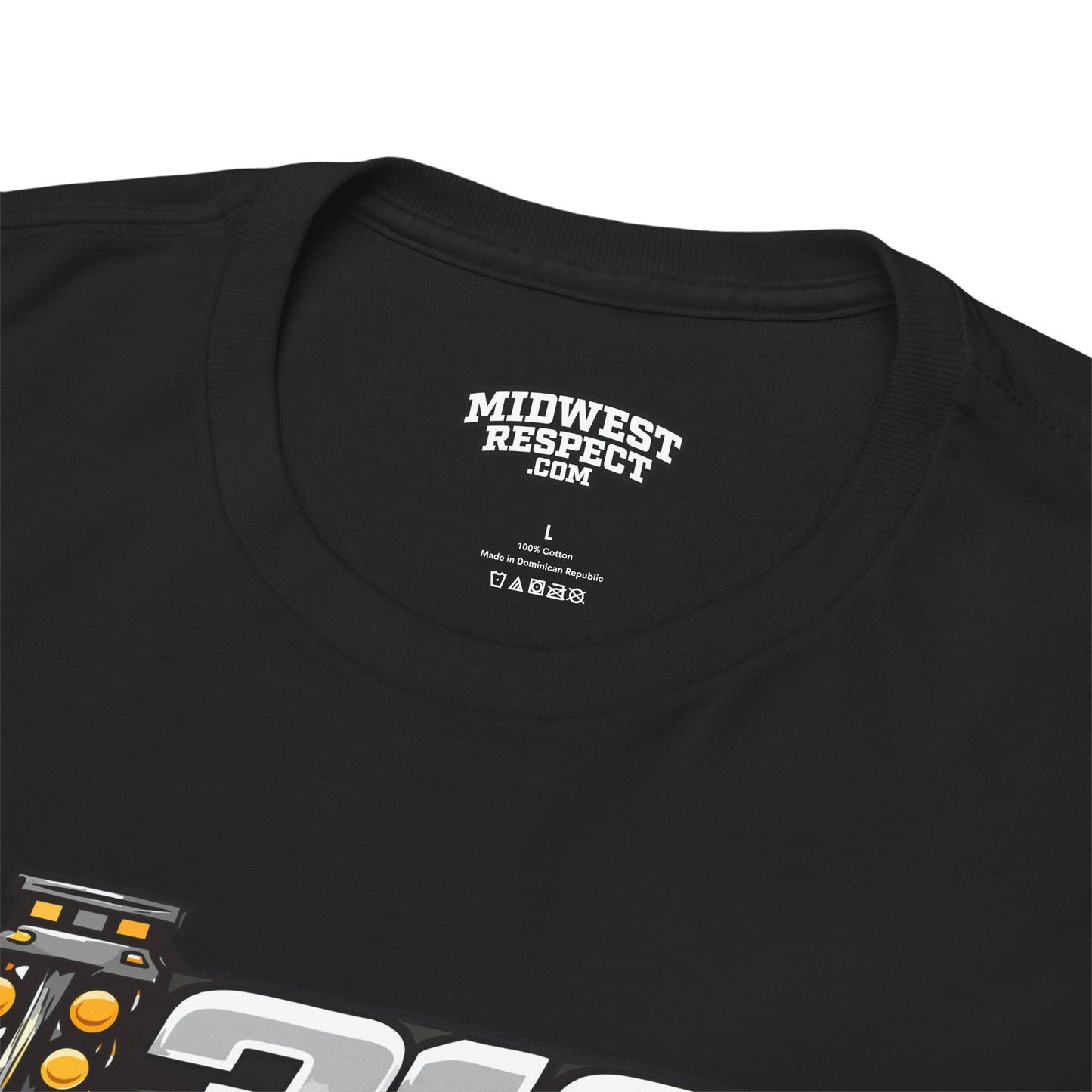 Black t-shirt with 'Midwest Respect' logo on a white background