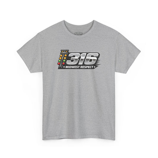 Gray t-shirt with a graphic design on a white background