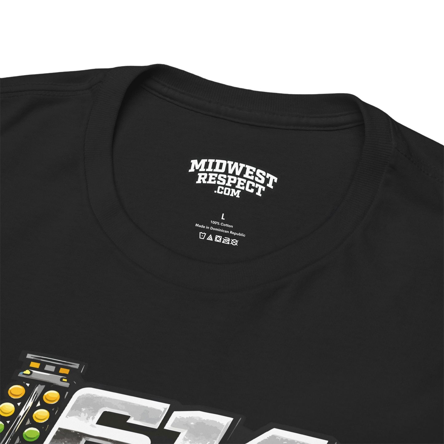 Black t-shirt with 'Midwest Respect' logo on a white background