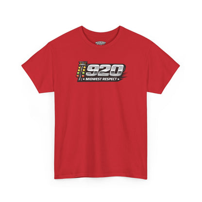 Red t-shirt with '920 Midwest Respect' graphic on a white background
