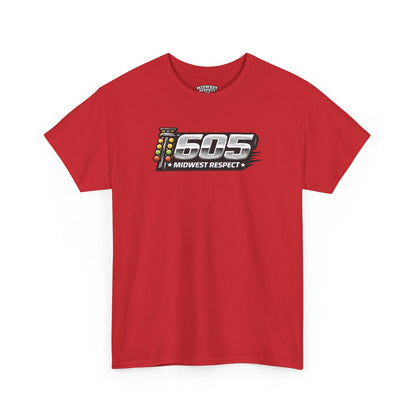Red t-shirt with '605 Midwest Respect' graphic on a white background