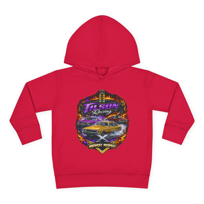 Red hoodie with a graphic design on a white background