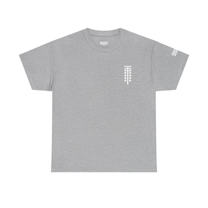 Gray t-shirt with racing tree design on a white background