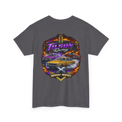 Gray t-shirt with Tilson Racing graphic design on a white background