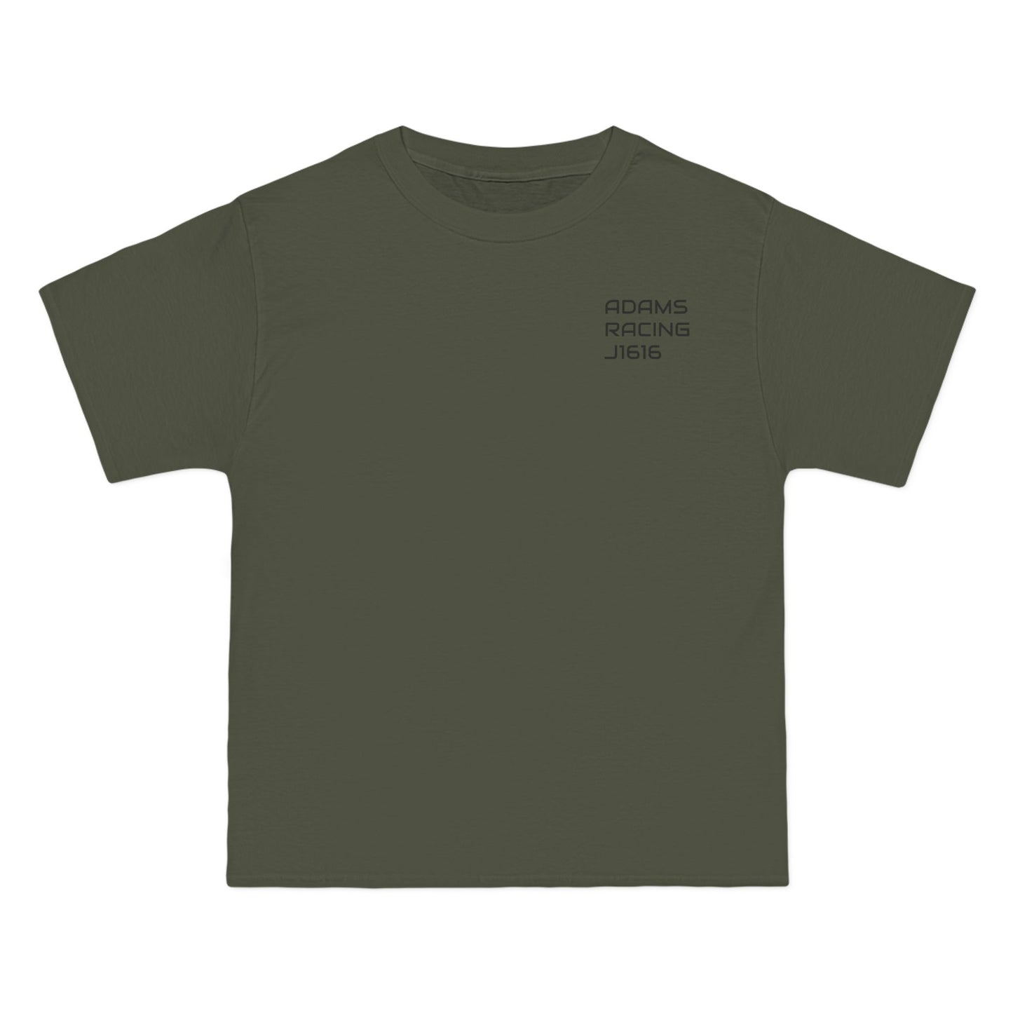 Green t-shirt with text on a white background