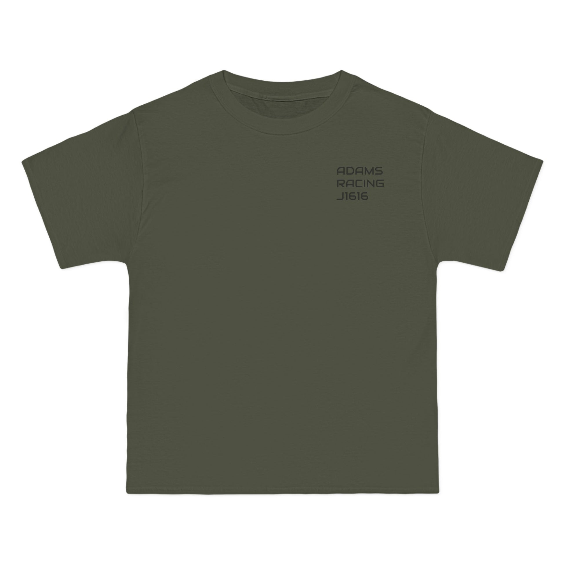 Green t-shirt with text on a white background