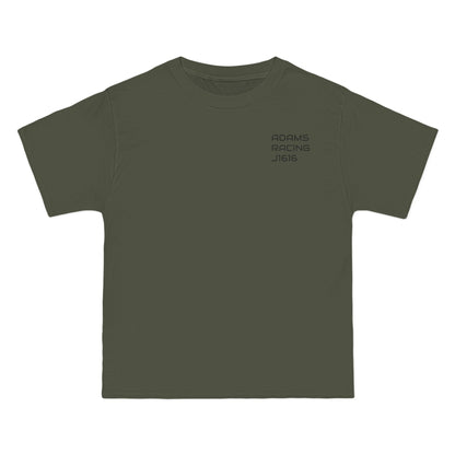 Green t-shirt with text on a white background