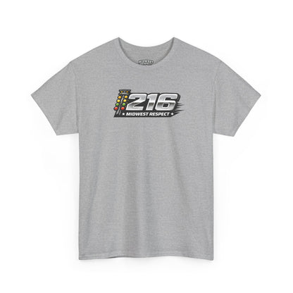 Gray t-shirt with '216 Midwest Respect' graphic on a white background