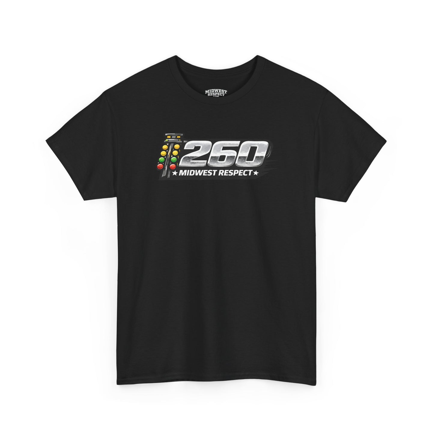 Black t-shirt with a graphic design on a white background