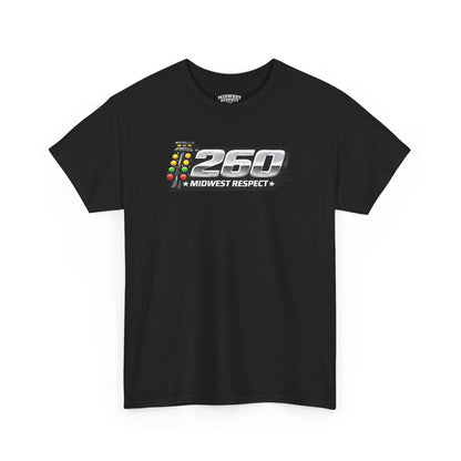 Black t-shirt with a graphic design on a white background