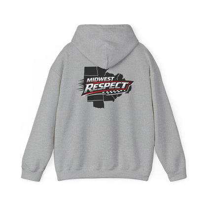 Gray hoodie with 'Midwest Respect' graphic on the back against a white background