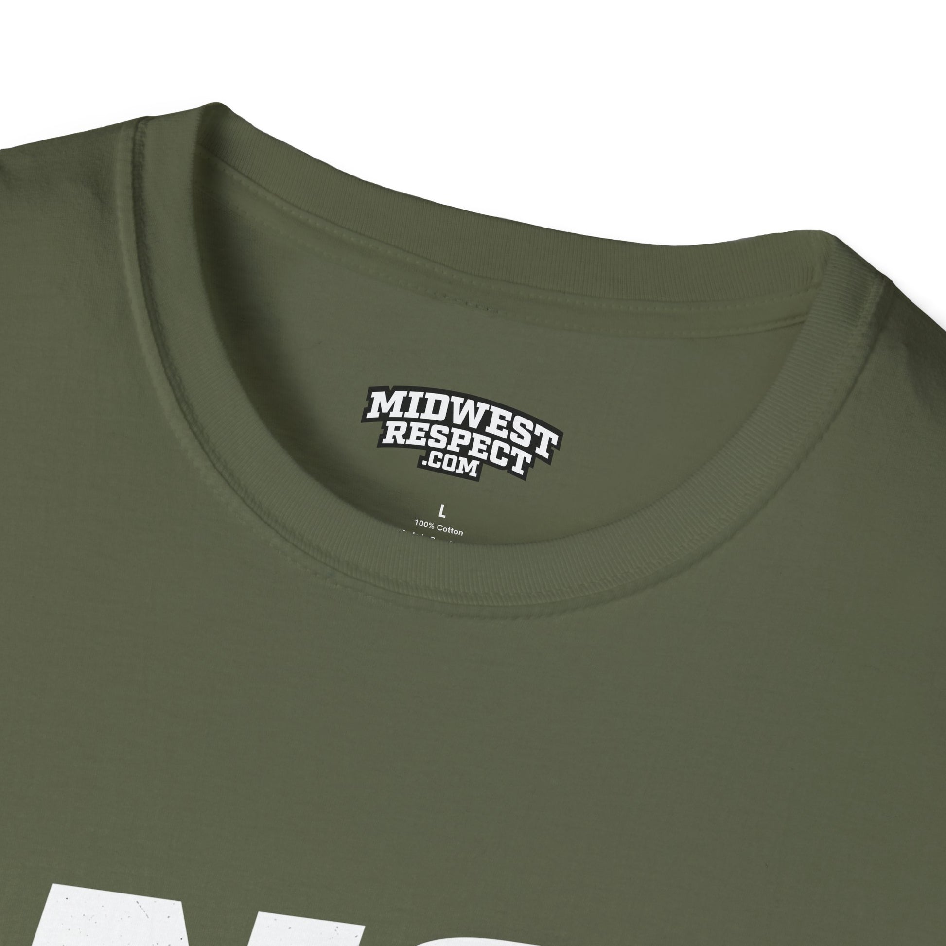 Green t-shirt with 'Midwest Respect' logo on a white background