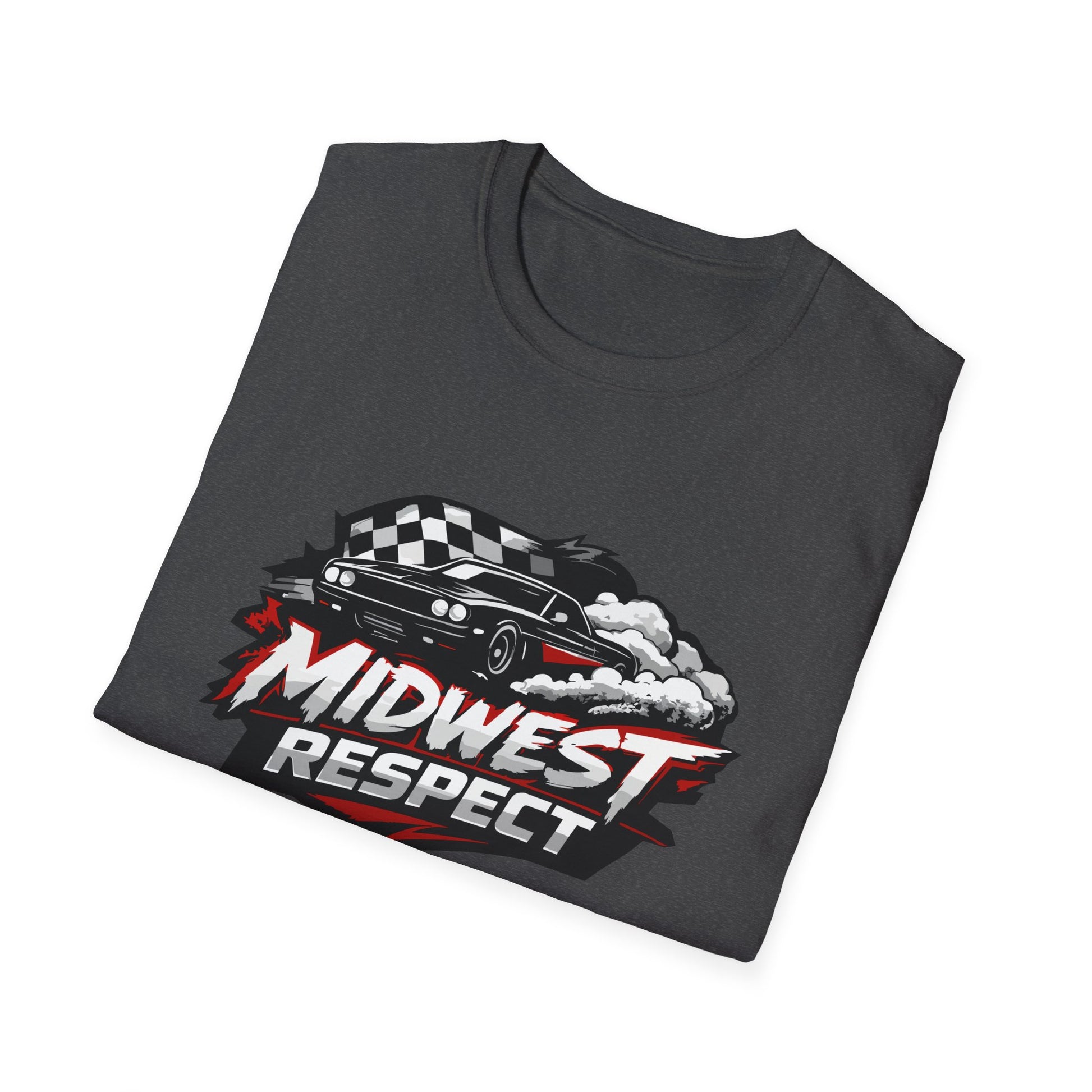 Folded black t-shirt with 'Midwest Respect' graphic design on a white background
