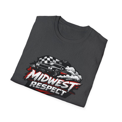 Folded black t-shirt with 'Midwest Respect' graphic design on a white background