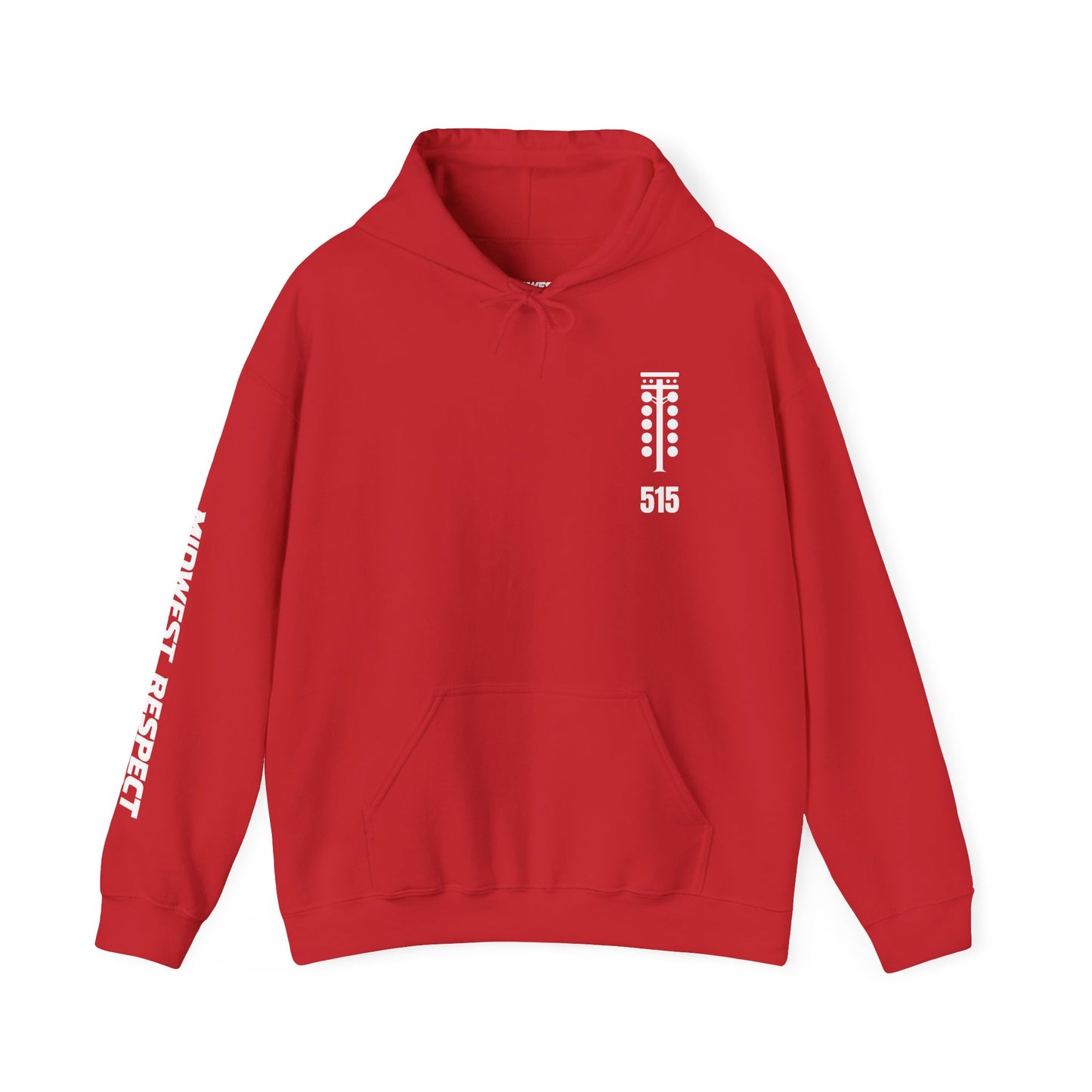 Red hoodie with white text and design on a white background
