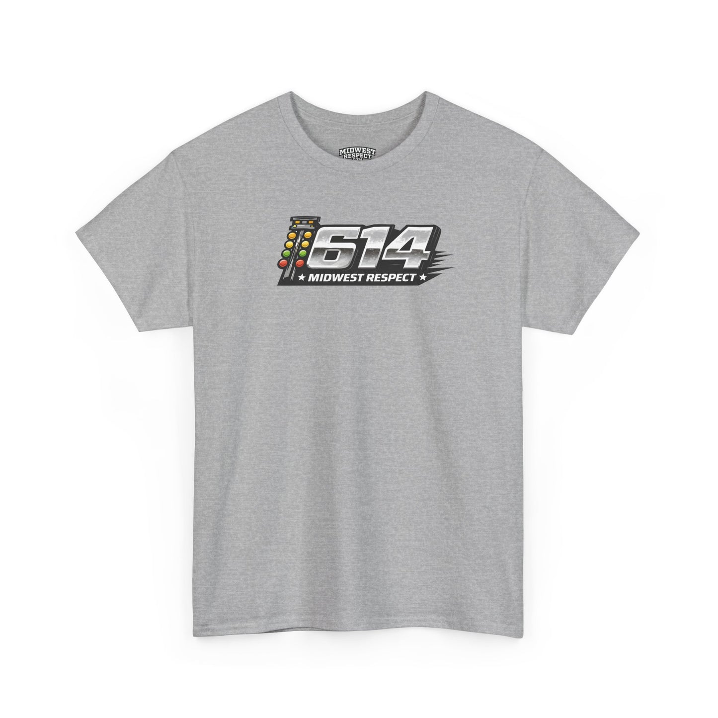 Gray t-shirt with a logo and text on a white background