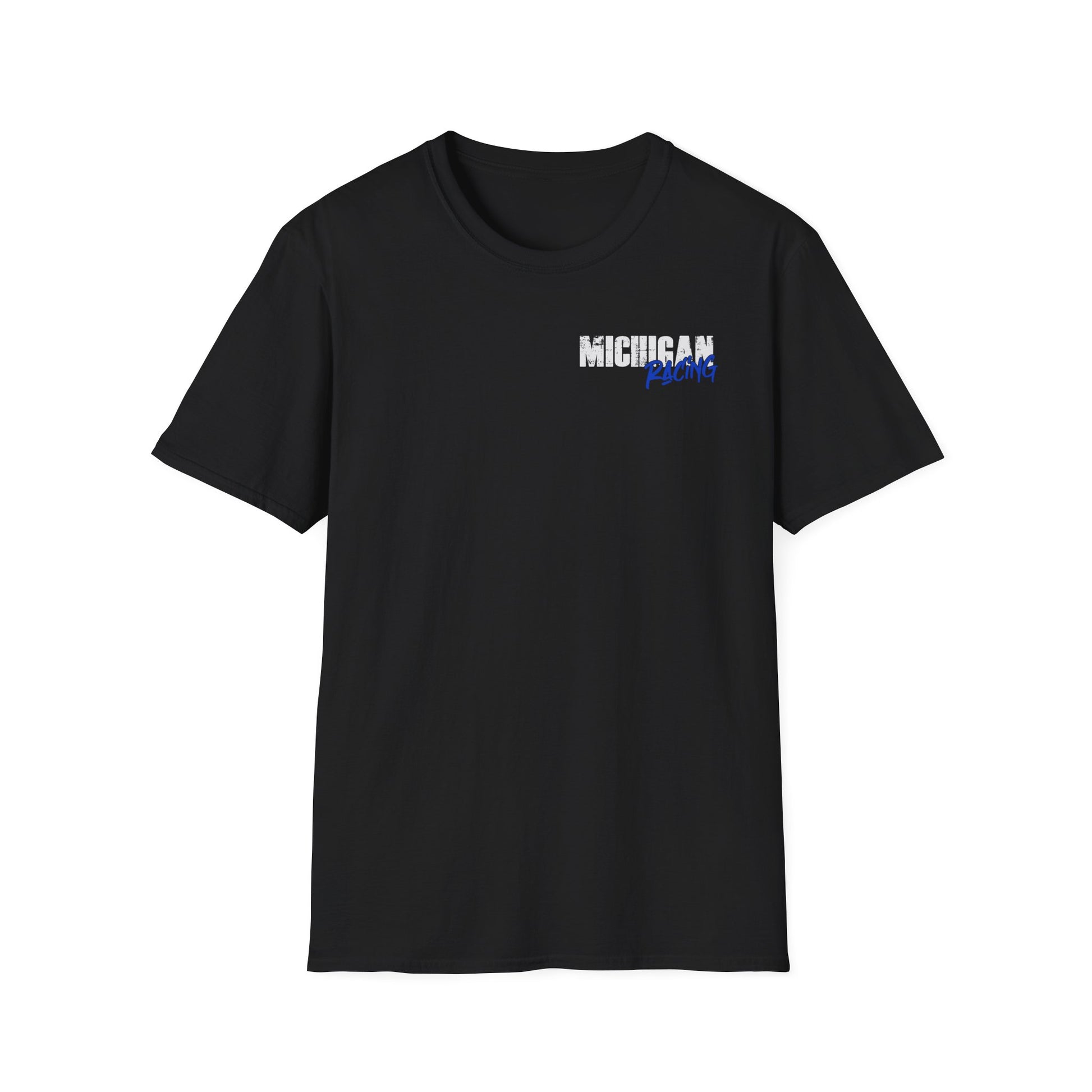 Black t-shirt with 'Michigan Racing' logo on a white background