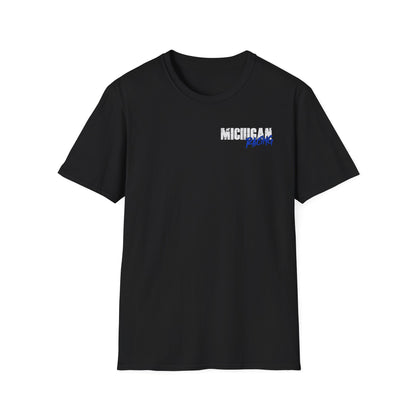 Black t-shirt with 'Michigan Racing' logo on a white background
