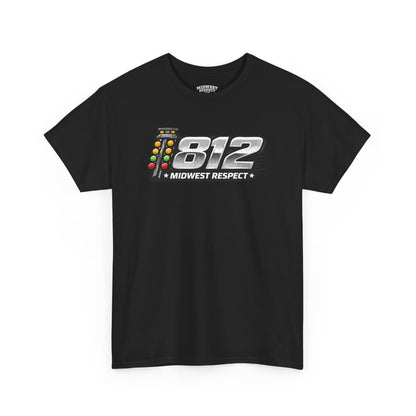 Black t-shirt with '812 Midwest Respect' graphic on a white background