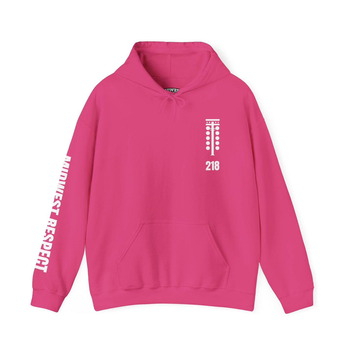 Dark pink hoodie with white text and graphics on a white background