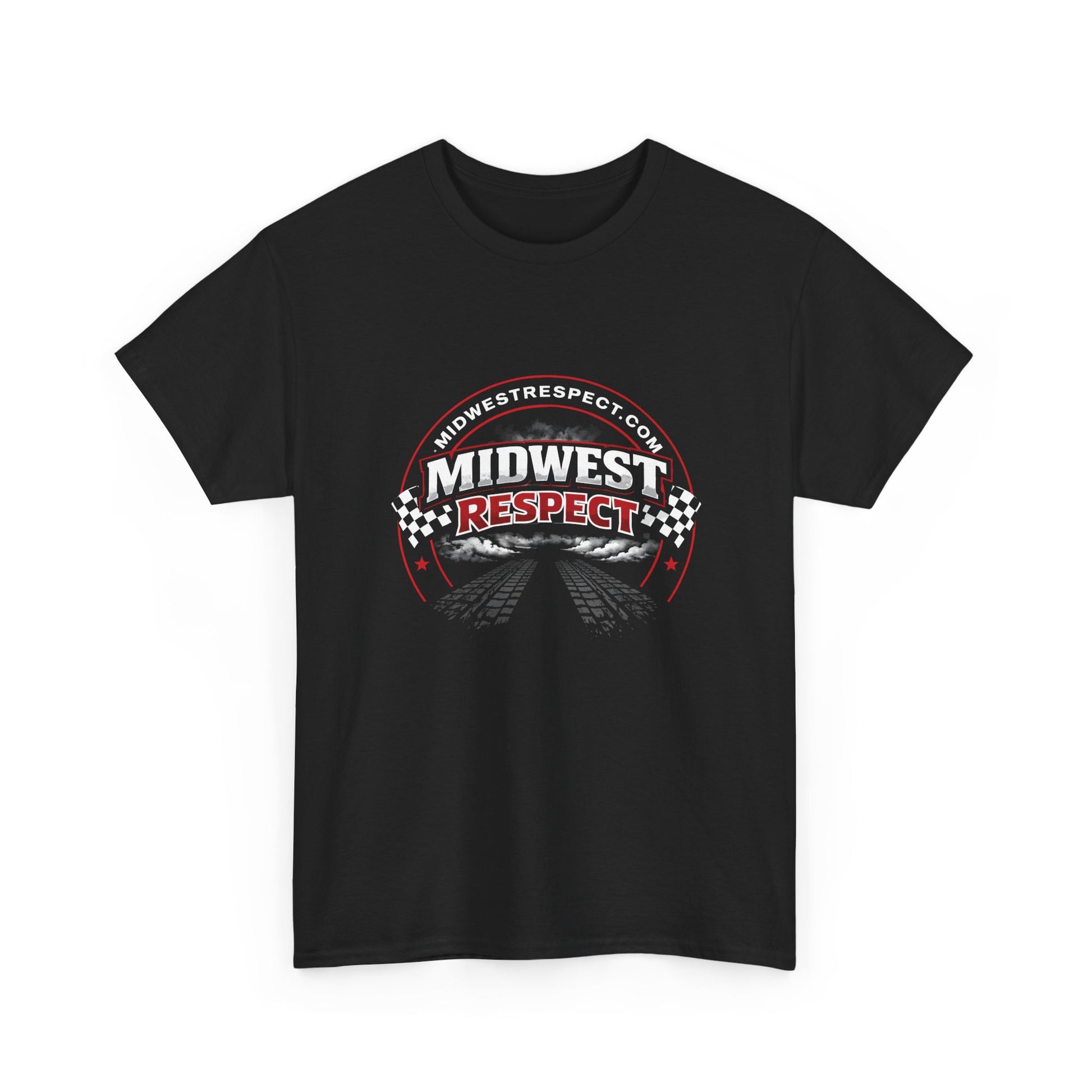 Black t-shirt with 'Midwest Respect' graphic design on a white background