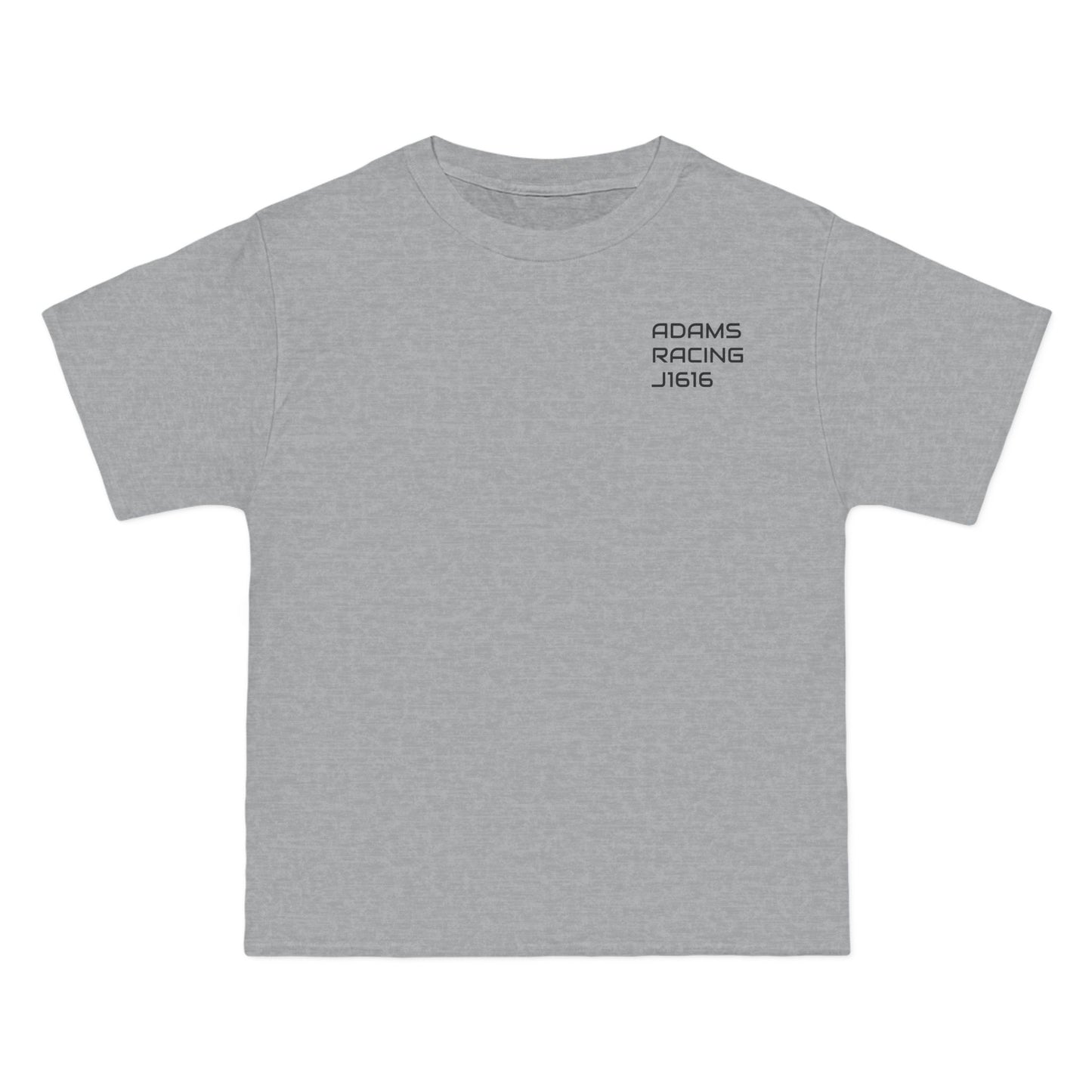 Gray t-shirt with black text on a white background
