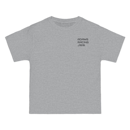 Gray t-shirt with black text on a white background