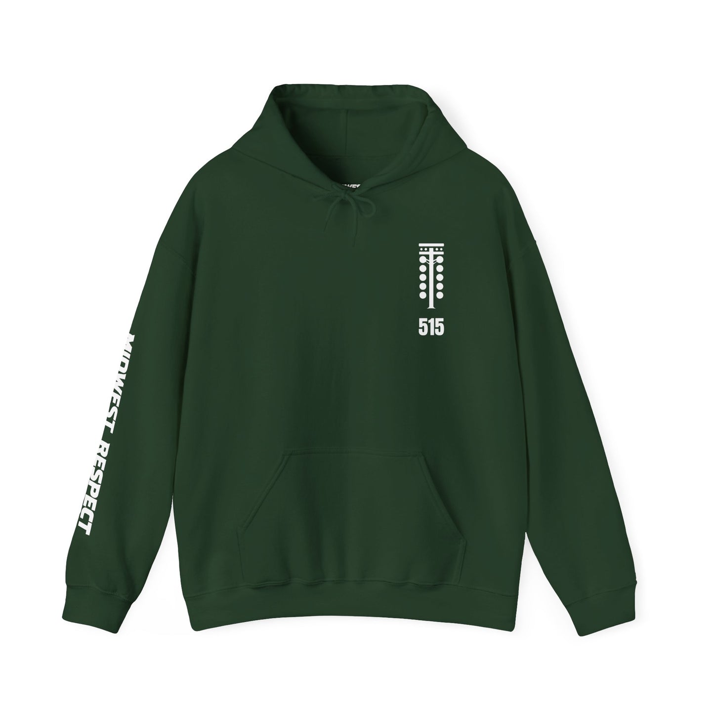 Green hoodie with white text and design on a white background