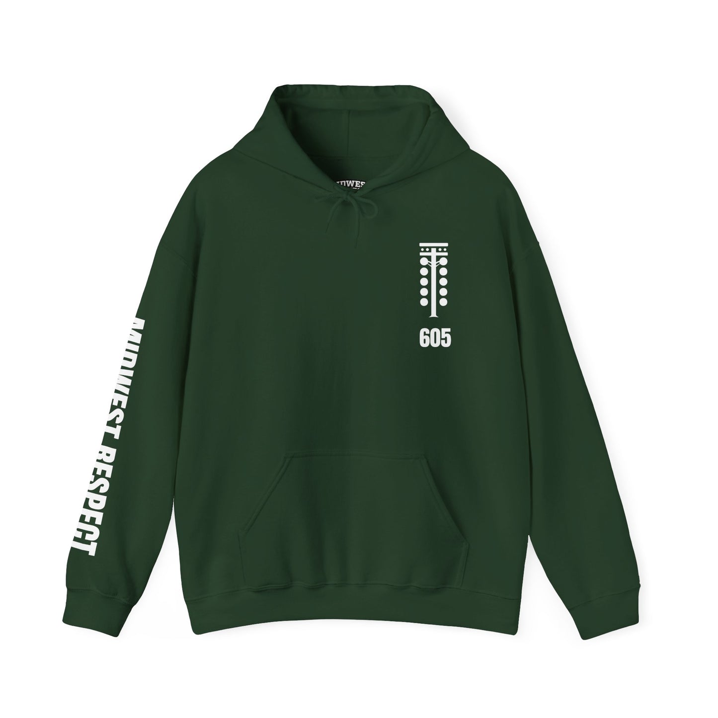 Green hoodie with white text and design on a white background