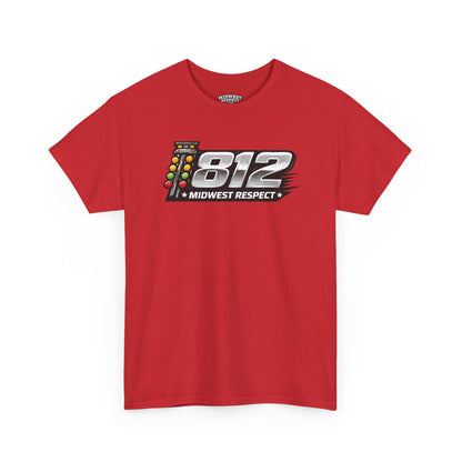 Red t-shirt with '812 Midwest Respect' graphic on a white background