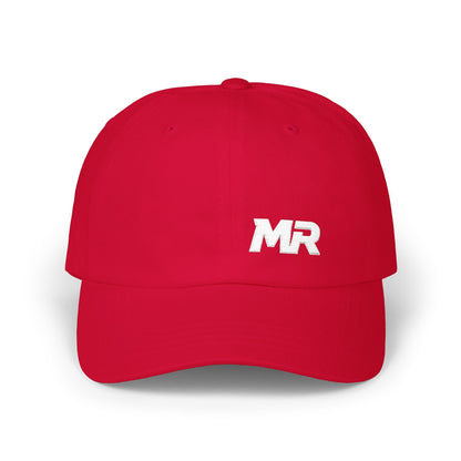 Red cap with 'MR' logo on a white background