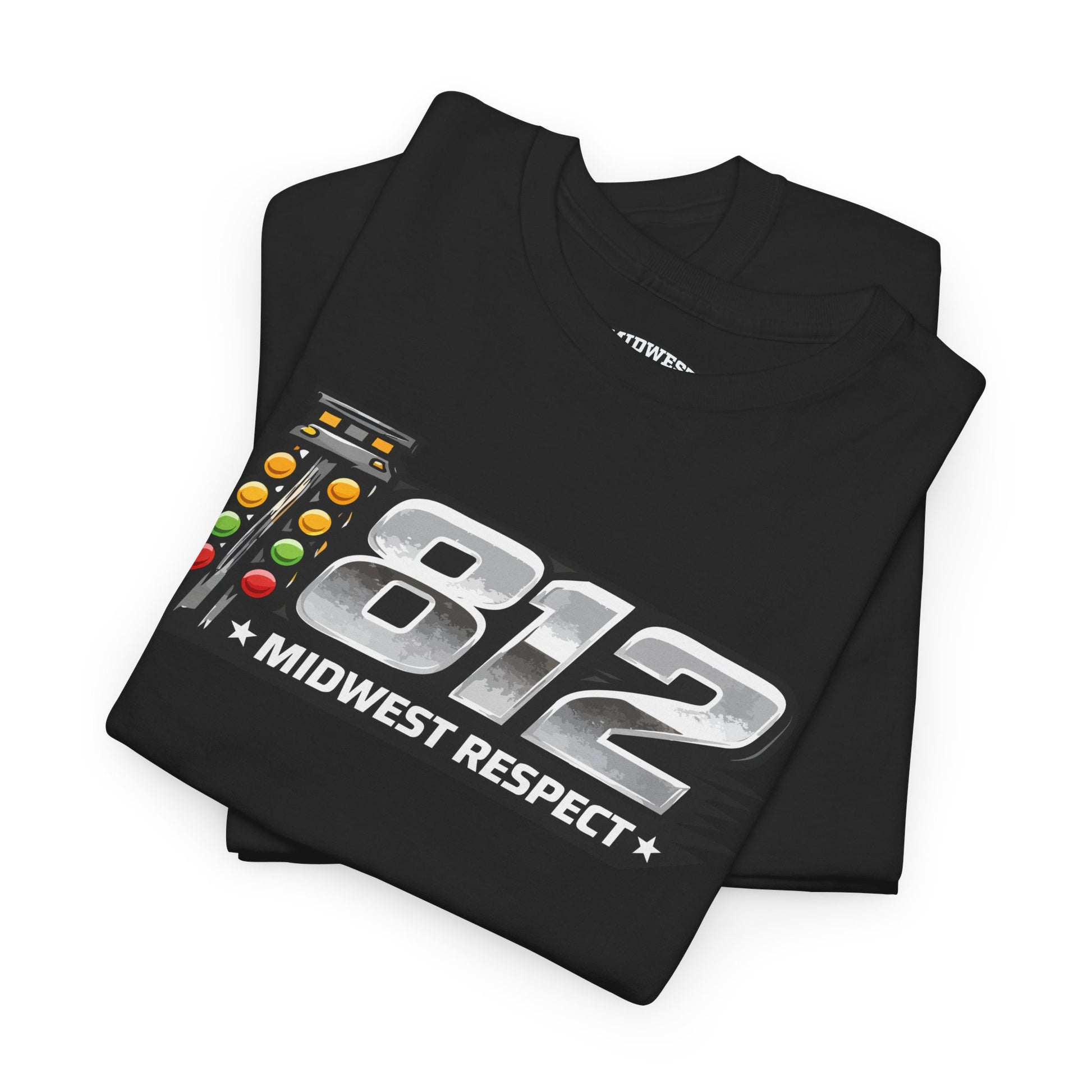 Black t-shirt with '812 Midwest Respect' design on a white background
