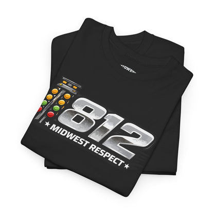 Black t-shirt with '812 Midwest Respect' design on a white background