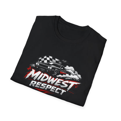 Black t-shirt with 'Midwest Respect' graphic design on a white background