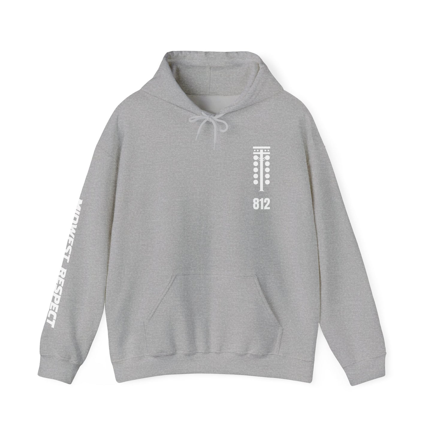 Gray hoodie with white text and numbers on a white background