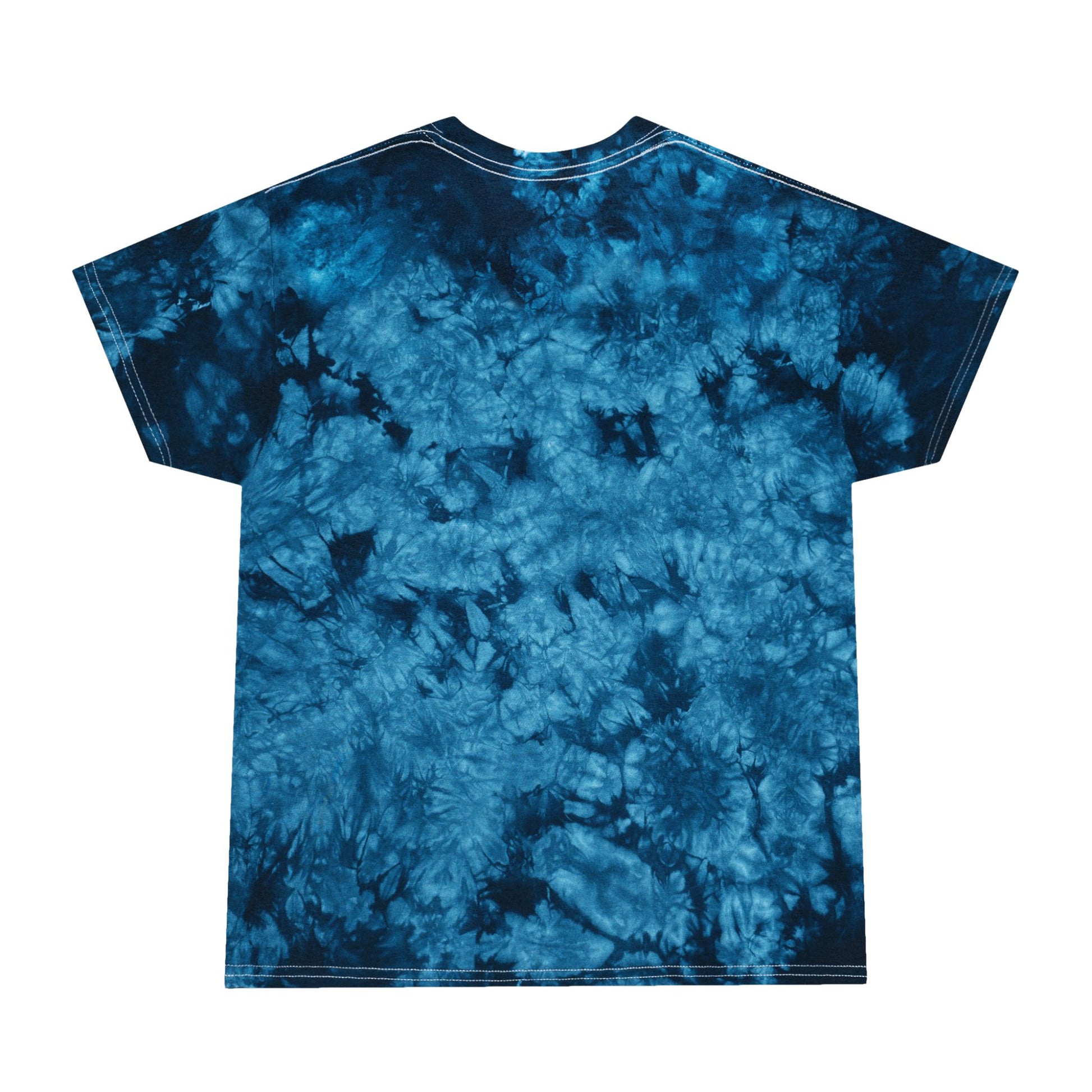 Blue tie-dye t-shirt on a white background