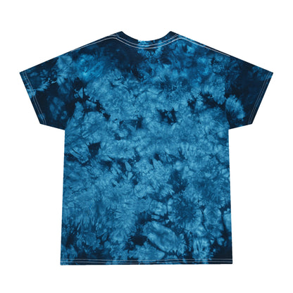 Blue tie-dye t-shirt on a white background