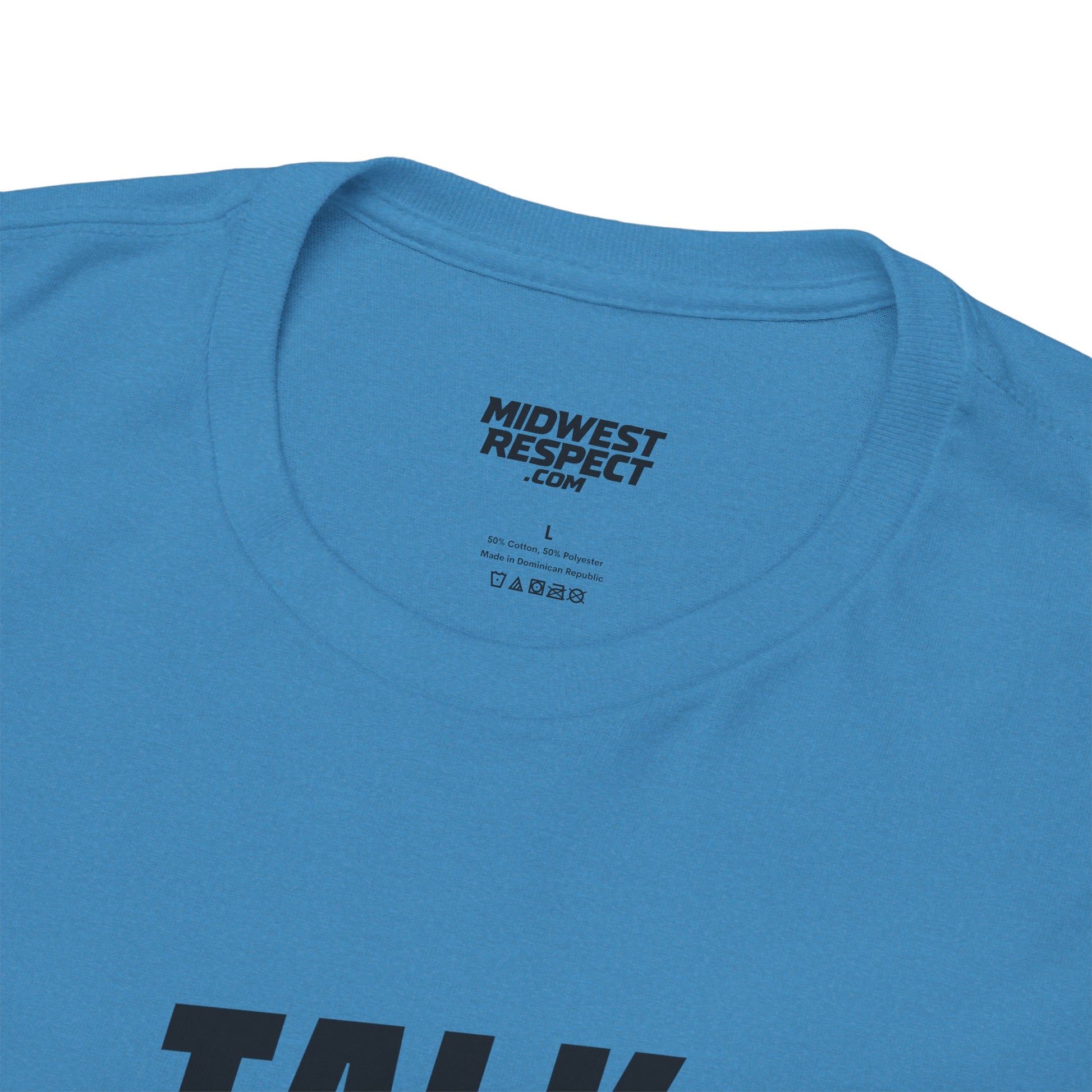 Blue t-shirt with 'Midwest Respect' logo on a white background