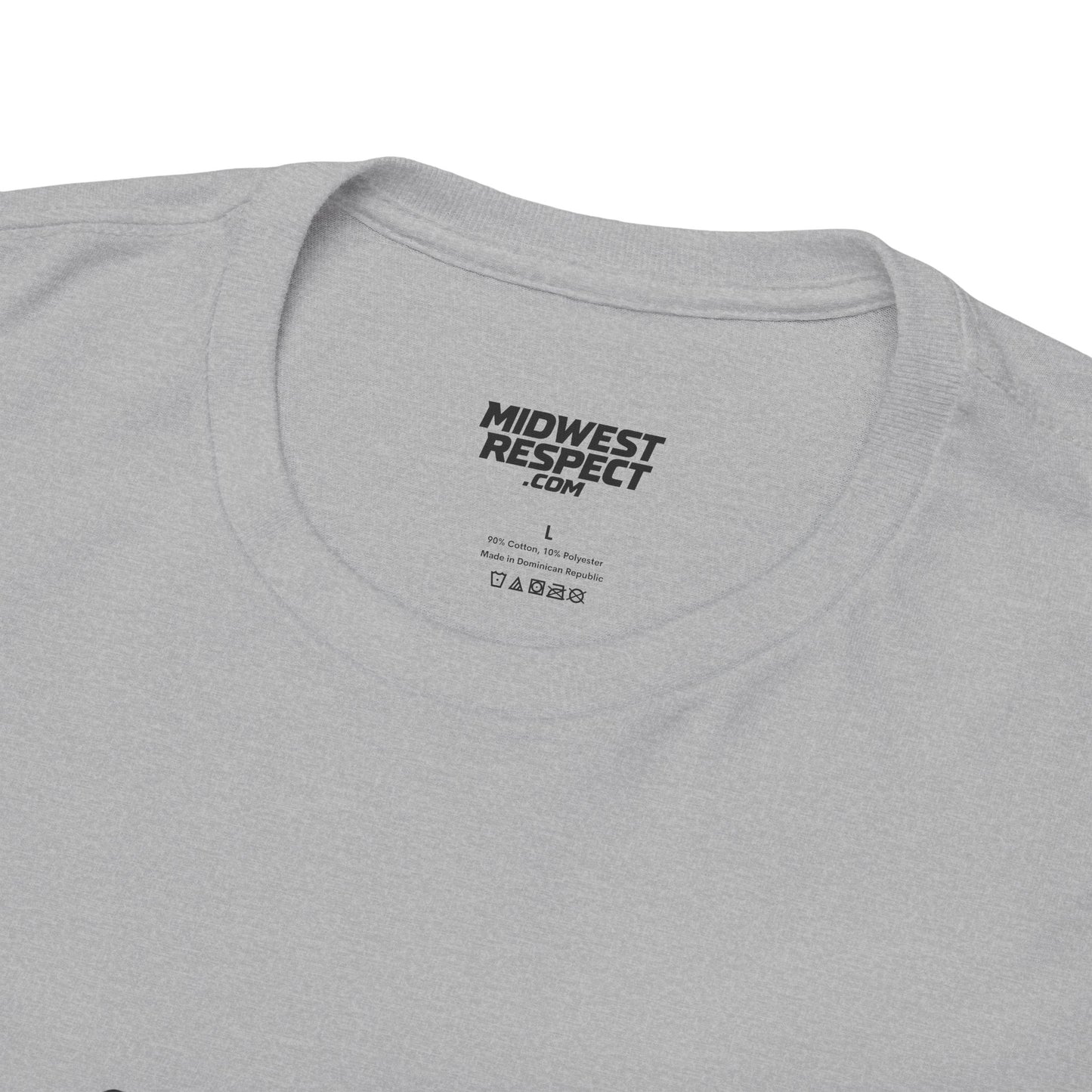 Gray t-shirt with 'Midwest Respect' logo on a white background