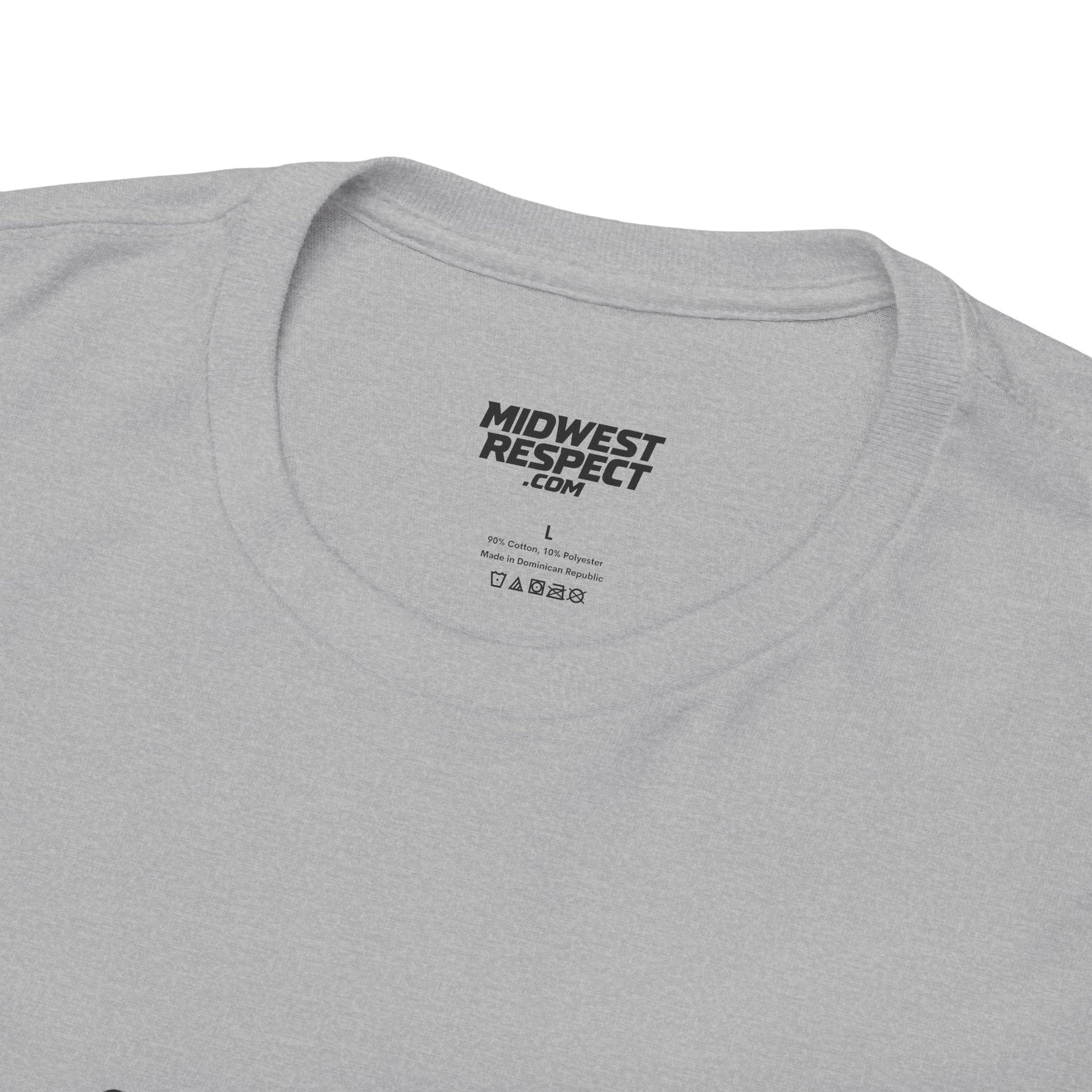 Gray t-shirt with 'Midwest Respect' logo on a white background