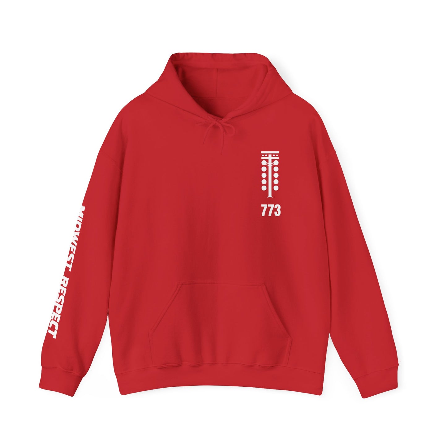 Red hoodie with white text and design on a white background