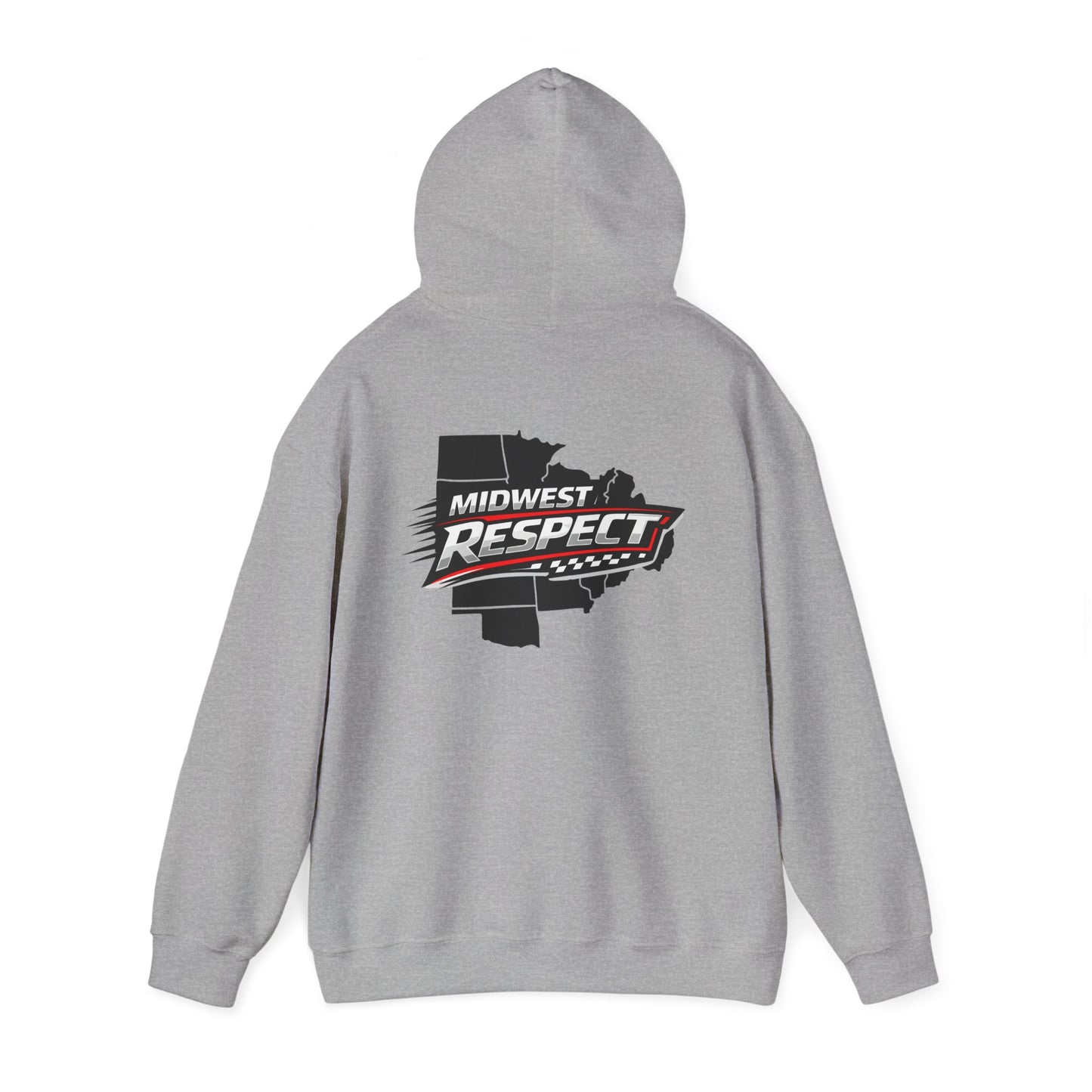 Gray hoodie with 'Midwest Respect' logo on a white background