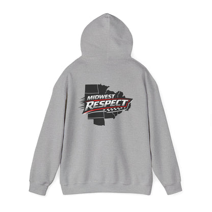 Gray hoodie with 'Midwest Respect' logo on a white background