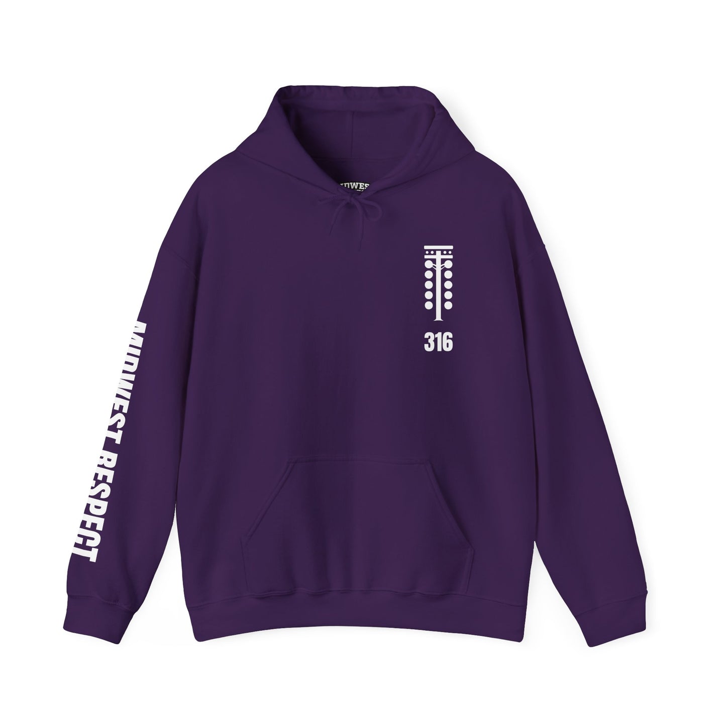 Purple hoodie with a 316 racing tree design in white on a white background