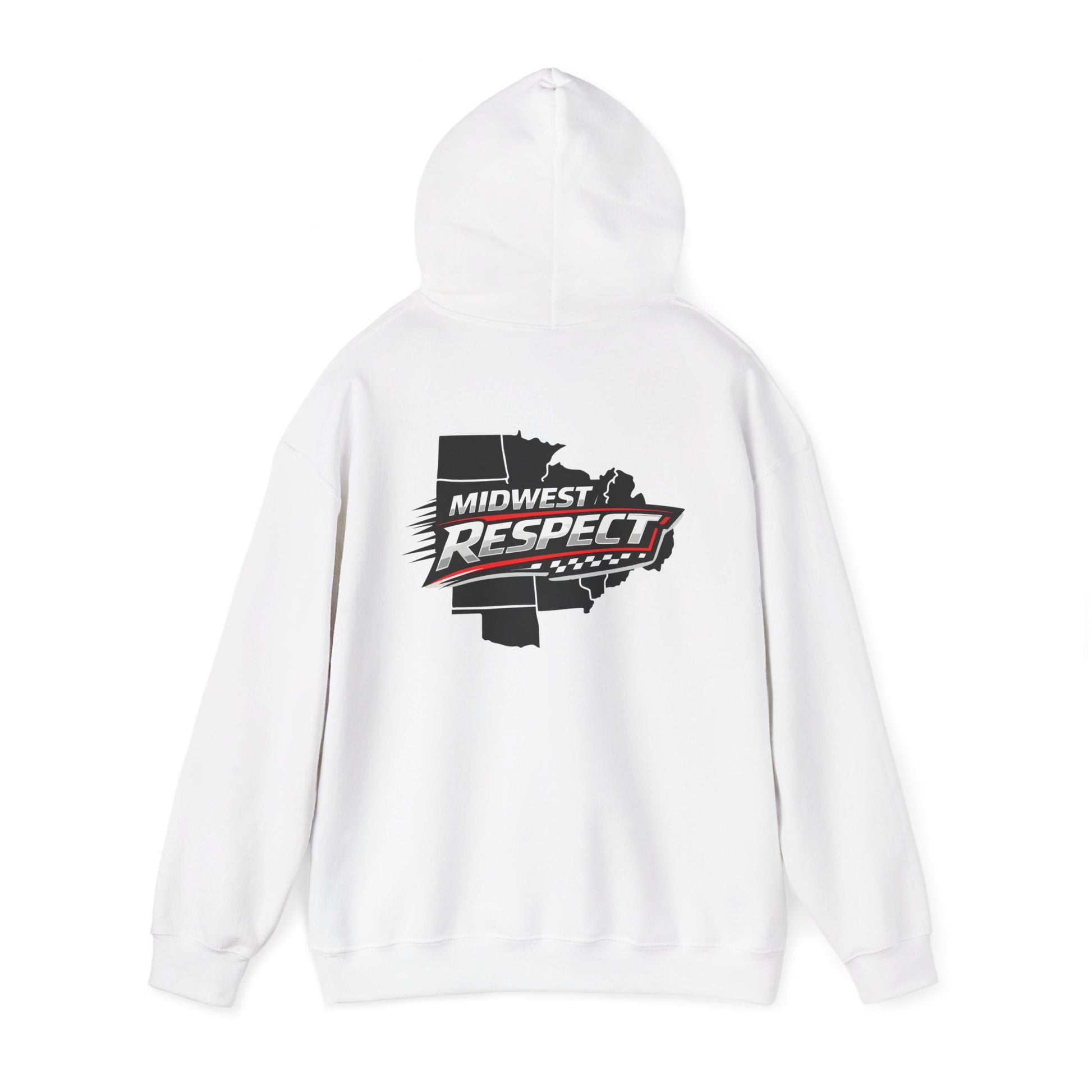 White hoodie with 'Midwest Respect' graphic on a white background