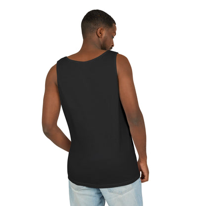 Man wearing a black tank top on a white background