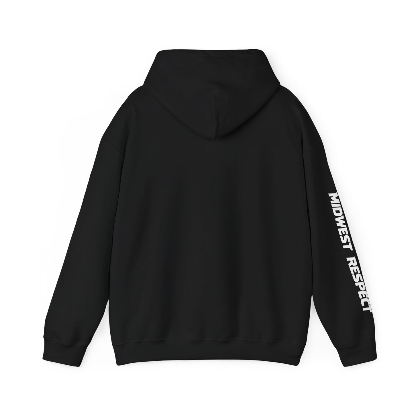 Black hoodie with 'Midwest Respect' text on sleeve against a white background
